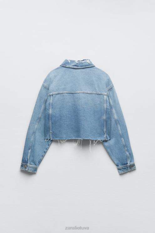 moterys Zara karpytas plėšytas z1975 džinsinis švarkas vidurio mėlyna apranga 4N48856