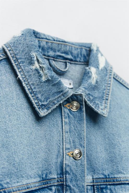 moterys Zara karpytas plėšytas z1975 džinsinis švarkas vidurio mėlyna apranga 4N48856