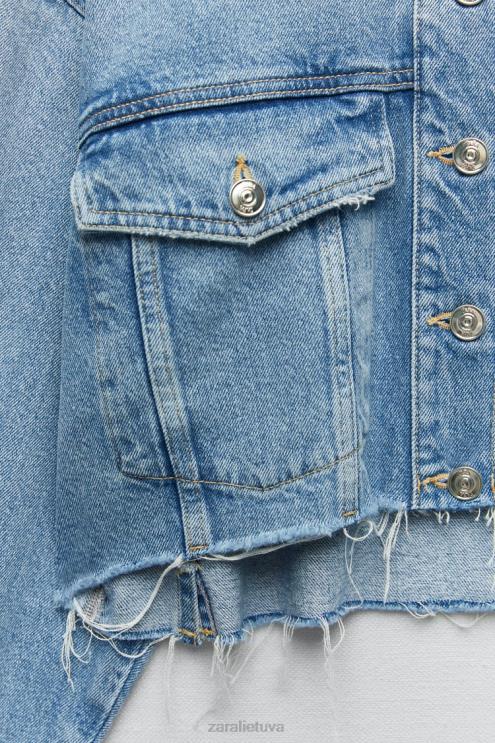 moterys Zara karpytas plėšytas z1975 džinsinis švarkas vidurio mėlyna apranga 4N48856