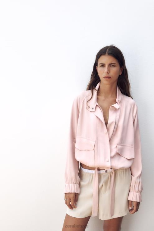 moterys Zara kišeninė plūduriuojanti bomber striukė blyškiai rožinė apranga 4N48897