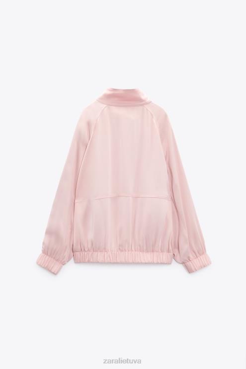 moterys Zara kišeninė plūduriuojanti bomber striukė blyškiai rožinė apranga 4N48897