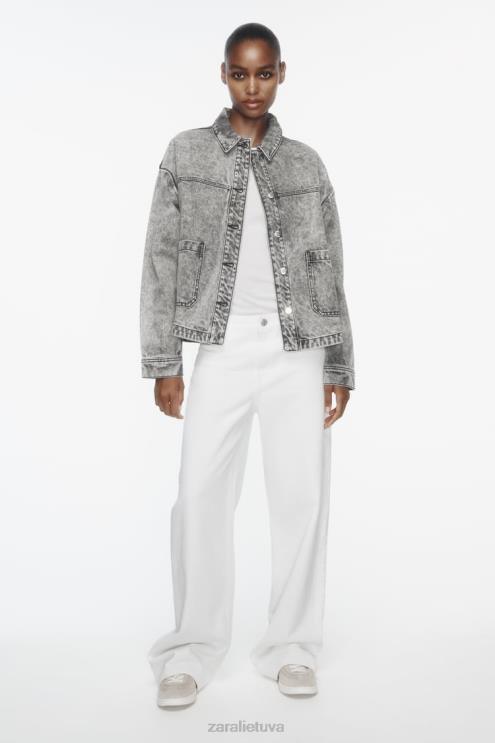 moterys Zara kišeninė z1975 džinsinė striukė pilka apranga 4N48873