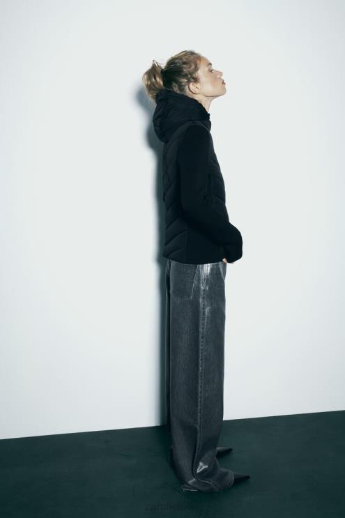 moterys Zara kombinuotas dygsniuotas švarkas juodas apranga 4N4886