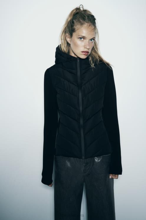 moterys Zara kombinuotas dygsniuotas švarkas juodas apranga 4N4886