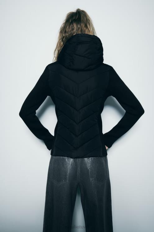 moterys Zara kombinuotas dygsniuotas švarkas juodas apranga 4N4886