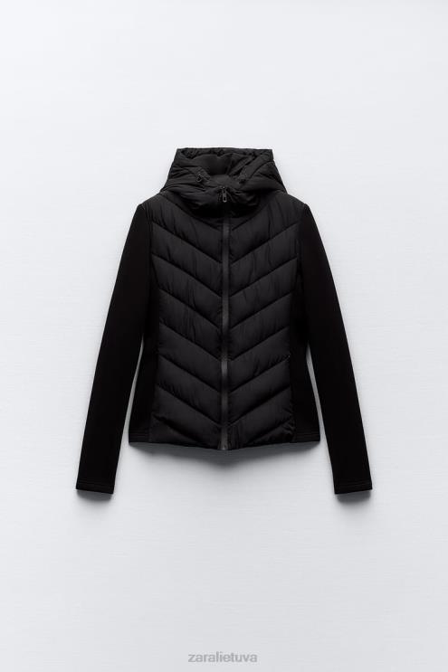 moterys Zara kombinuotas dygsniuotas švarkas juodas apranga 4N4886