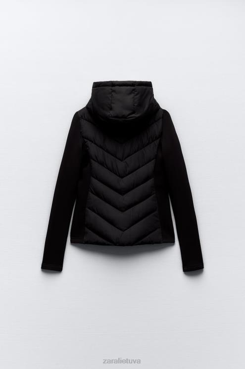 moterys Zara kombinuotas dygsniuotas švarkas juodas apranga 4N4886