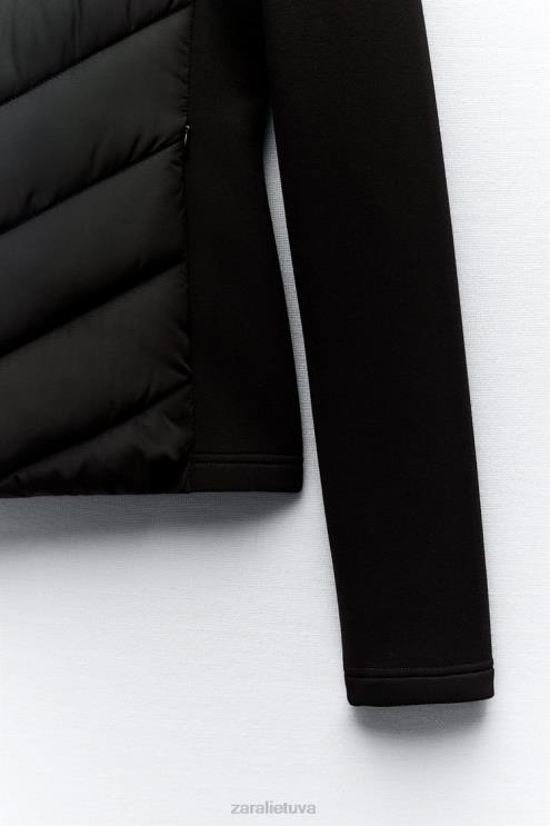 moterys Zara kombinuotas dygsniuotas švarkas juodas apranga 4N4886