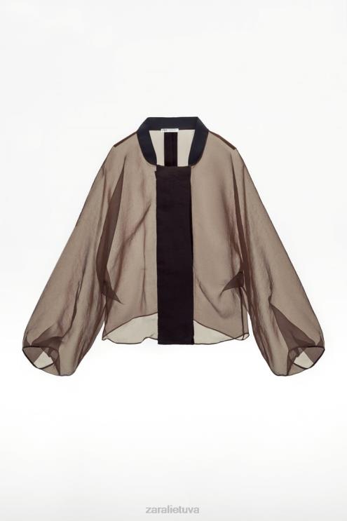 moterys Zara kontrastingos organzos bomber striukė rudas apranga 4N48899