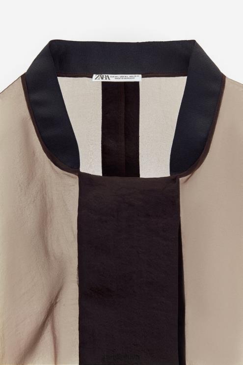 moterys Zara kontrastingos organzos bomber striukė rudas apranga 4N48899