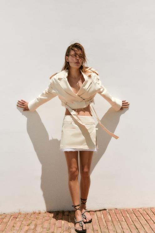 moterys Zara konvertuojama crop striukė šviesiai smėlio spalvos apranga 4N488111