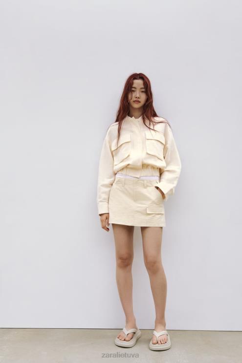 moterys Zara lino mišinio bomber striukė šviesiai smėlio spalvos apranga 4N48895