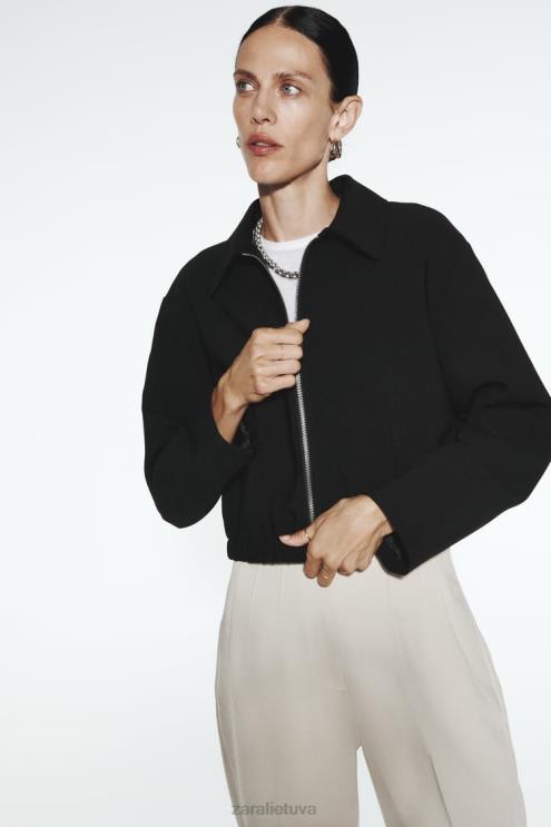 moterys Zara marškinių stiliaus bomber striukė juodas apranga 4N48844
