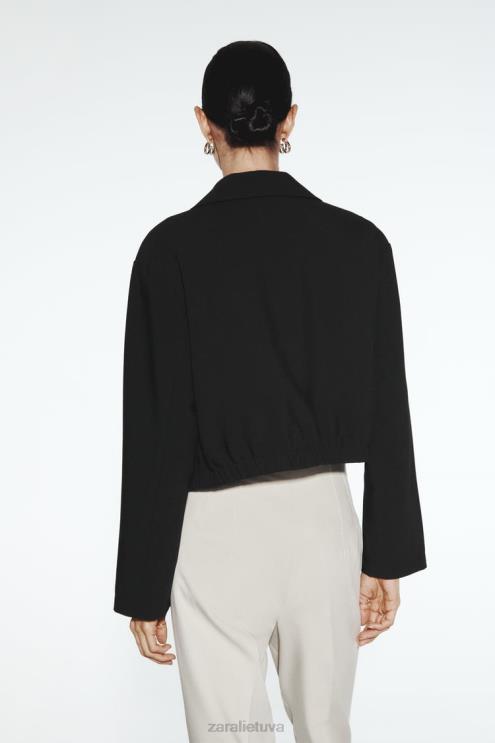 moterys Zara marškinių stiliaus bomber striukė juodas apranga 4N48844