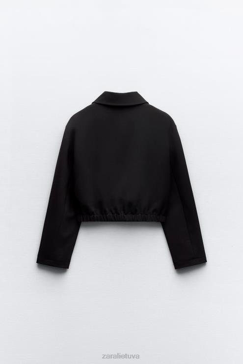 moterys Zara marškinių stiliaus bomber striukė juodas apranga 4N48844