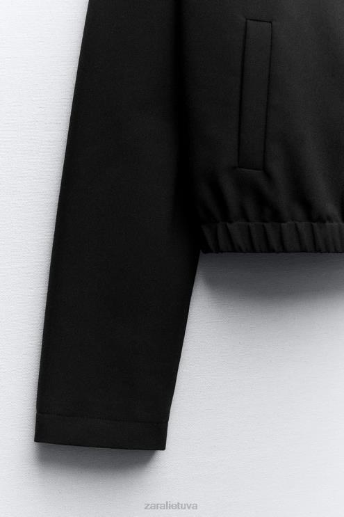 moterys Zara marškinių stiliaus bomber striukė juodas apranga 4N48844