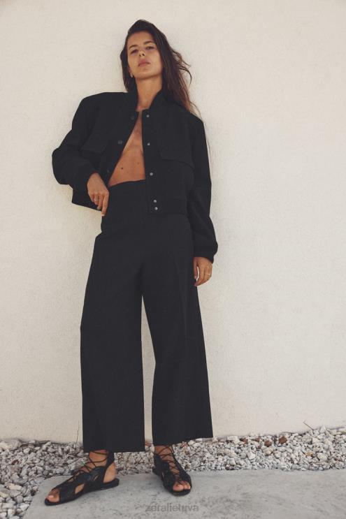 moterys Zara maxi kišeninis bombonešis juodas apranga 4N48819