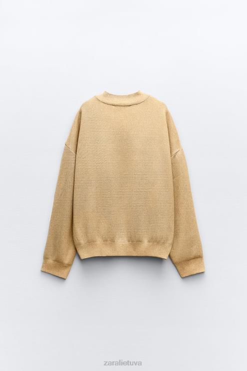 moterys Zara megztas bomber megztinis su metaliniu siūlu auksinis apranga 4N48814