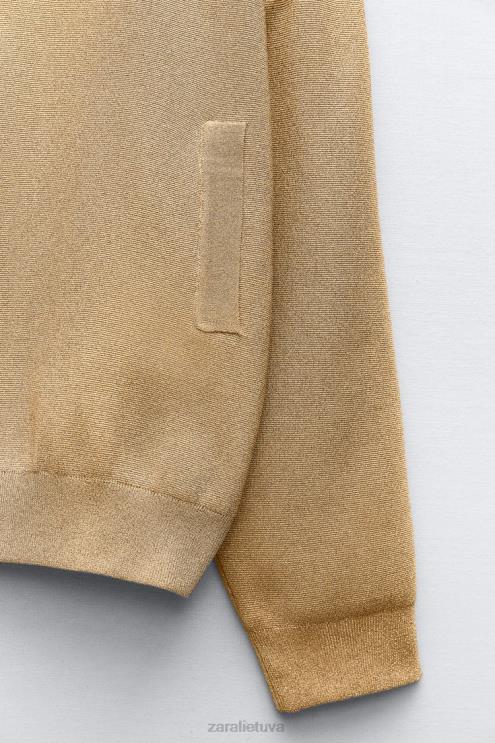 moterys Zara megztas bomber megztinis su metaliniu siūlu auksinis apranga 4N48814