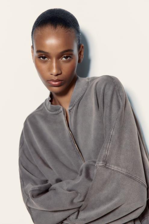 moterys Zara megztinis su užtrauktuku bomber mėlyna pilka apranga 4N48825