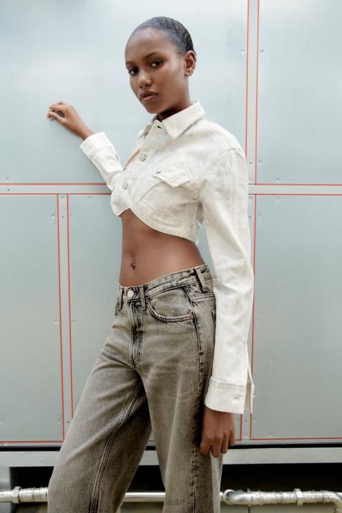 moterys Zara metalinė crop striukė sidabras apranga 4N488120