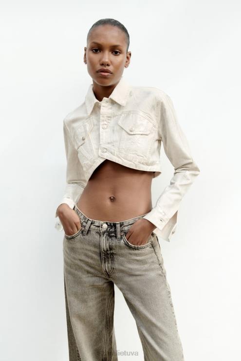 moterys Zara metalinė crop striukė sidabras apranga 4N488120