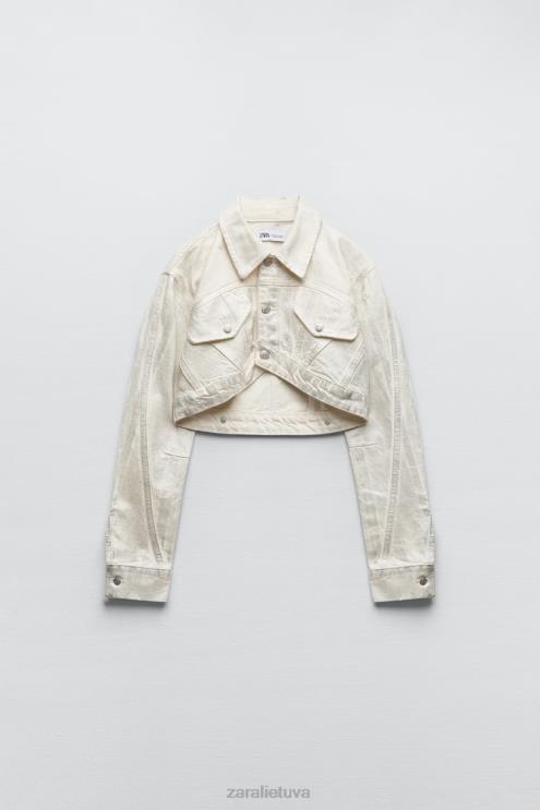 moterys Zara metalinė crop striukė sidabras apranga 4N488120