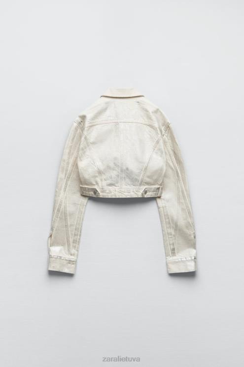 moterys Zara metalinė crop striukė sidabras apranga 4N488120