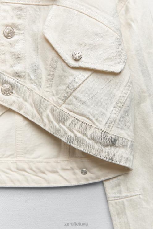 moterys Zara metalinė crop striukė sidabras apranga 4N488120