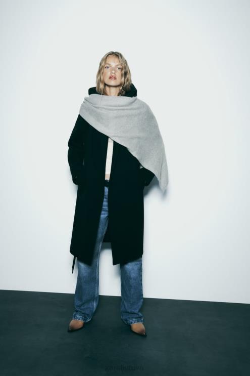 moterys Zara minkštas paltas su gobtuvu juodas apranga 4N4883