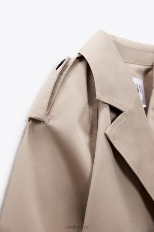 moterys Zara negabaritinė sutrumpinta dviratininko striukė taupiai ruda apranga 4N48821