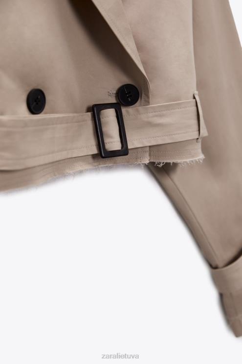 moterys Zara negabaritinė sutrumpinta dviratininko striukė taupiai ruda apranga 4N48821