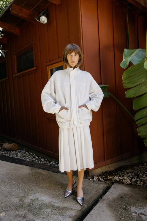 moterys Zara negabaritinis dygsniuotas bomberis ekru apranga 4N48854