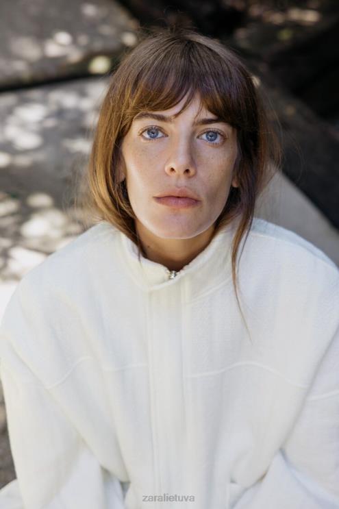 moterys Zara negabaritinis dygsniuotas bomberis ekru apranga 4N48854