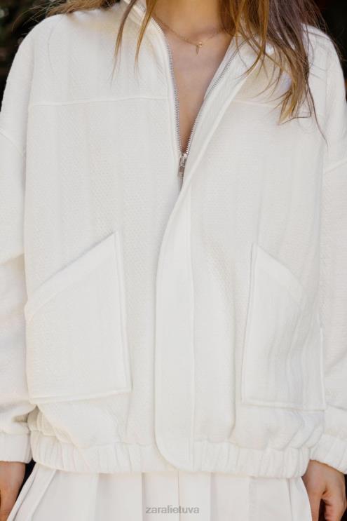 moterys Zara negabaritinis dygsniuotas bomberis ekru apranga 4N48854
