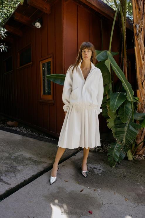 moterys Zara negabaritinis dygsniuotas bomberis ekru apranga 4N48854