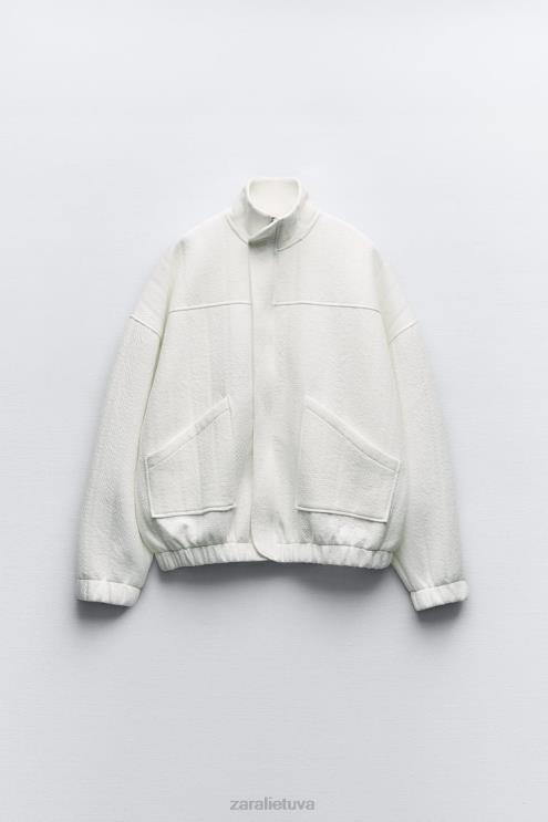 moterys Zara negabaritinis dygsniuotas bomberis ekru apranga 4N48854