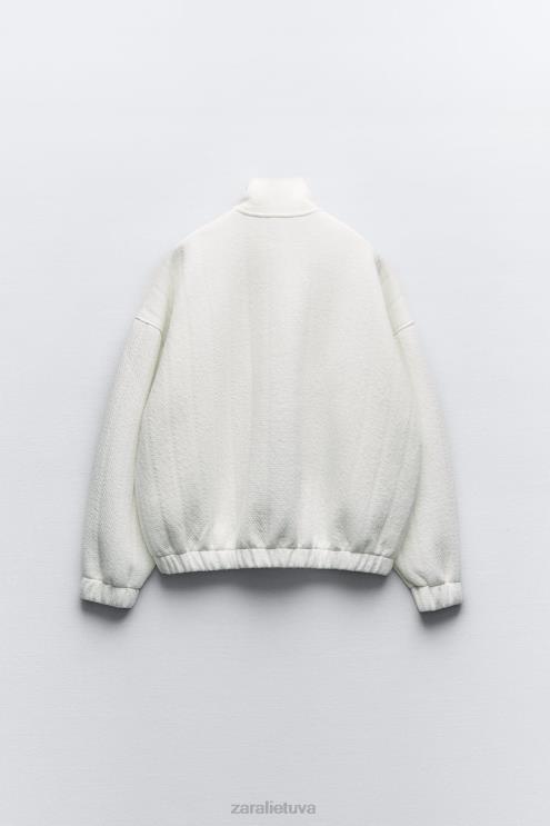 moterys Zara negabaritinis dygsniuotas bomberis ekru apranga 4N48854