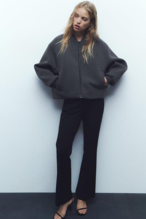 moterys Zara neopreno efekto bomber striukė tamsiai pilka apranga 4N48849