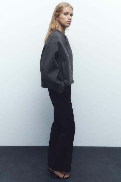 moterys Zara neopreno efekto bomber striukė tamsiai pilka apranga 4N48849