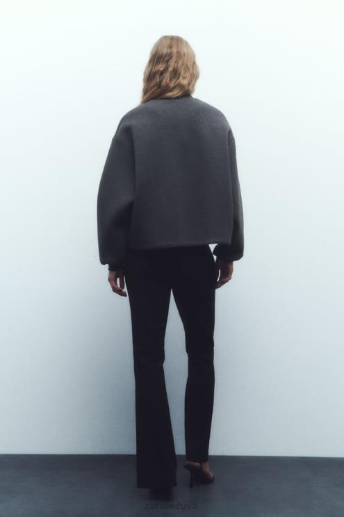 moterys Zara neopreno efekto bomber striukė tamsiai pilka apranga 4N48849