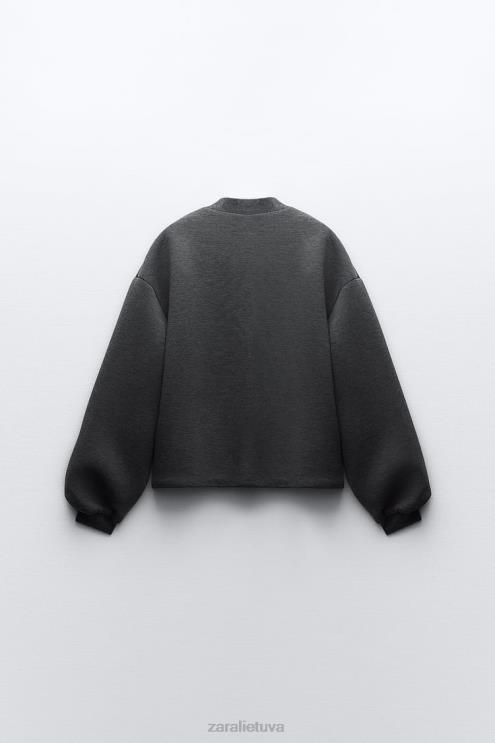 moterys Zara neopreno efekto bomber striukė tamsiai pilka apranga 4N48849