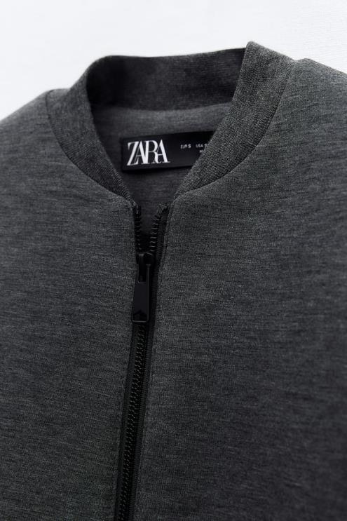 moterys Zara neopreno efekto bomber striukė tamsiai pilka apranga 4N48849