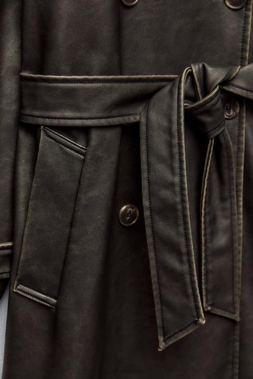 moterys Zara nuliūdęs dirbtinės odos paltas juodas apranga 4N48842