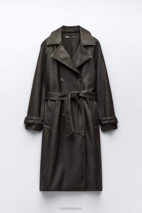 moterys Zara nuliūdęs dirbtinės odos paltas juodas apranga 4N48842
