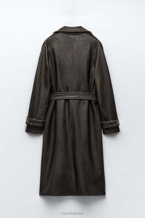 moterys Zara nuliūdęs dirbtinės odos paltas juodas apranga 4N48842