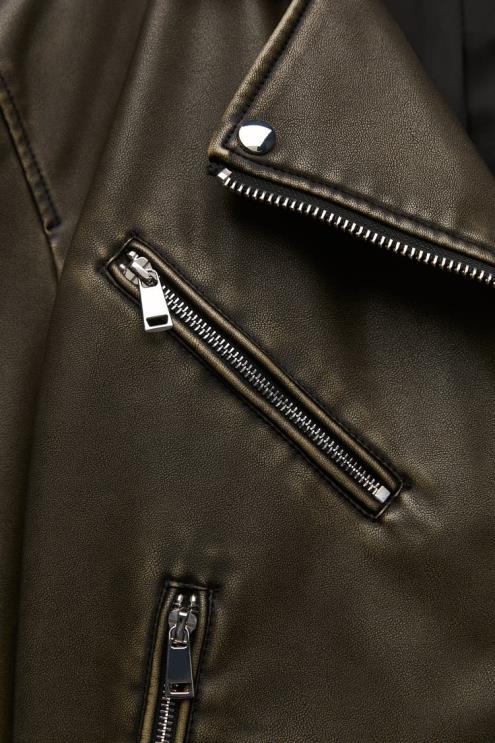 moterys Zara nuliūdusi dirbtinės odos baikerio striukė juodas apranga 4N488119