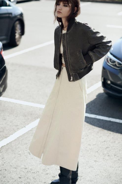 moterys Zara nuliūdusi dirbtinės odos bomber striukė juodas apranga 4N48834