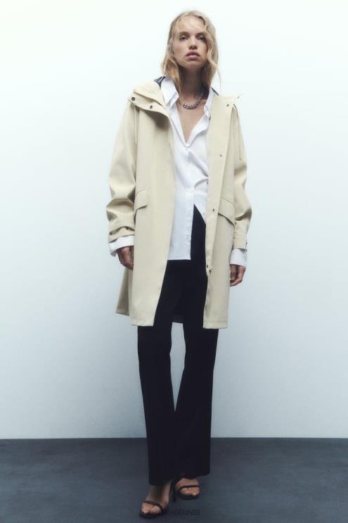 moterys Zara nuo vandens ir vėjo apsaugantis guminis lietpaltis ekru apranga 4N48840