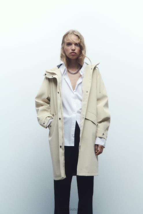 moterys Zara nuo vandens ir vėjo apsaugantis guminis lietpaltis ekru apranga 4N48840